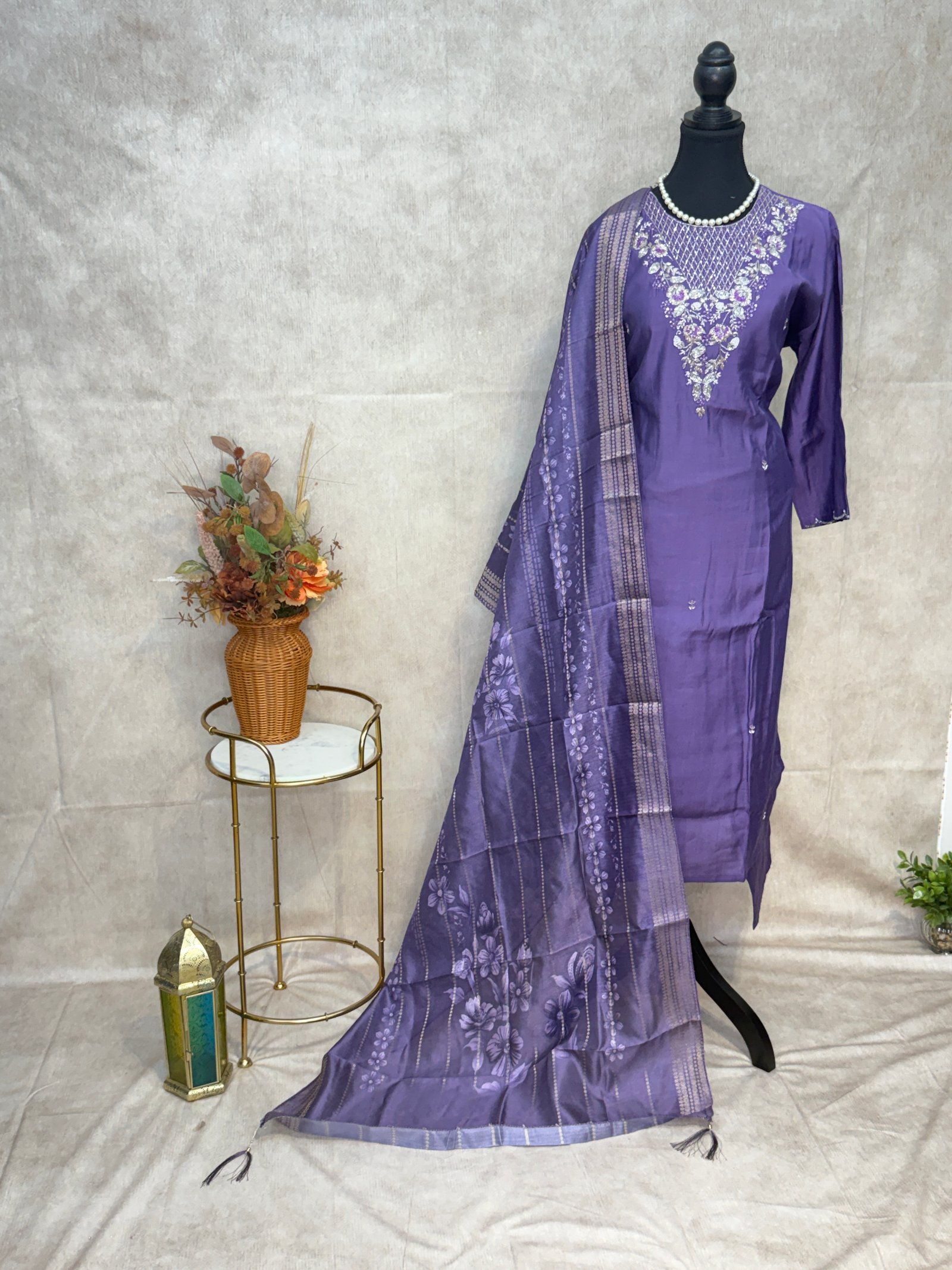 Elegant Lavender Purple Embroidered Suit 💜